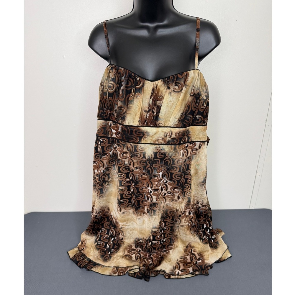 Kathy Roberts Top Womens Size Large Brown Abstract Swirl Print Mesh Empire Waist